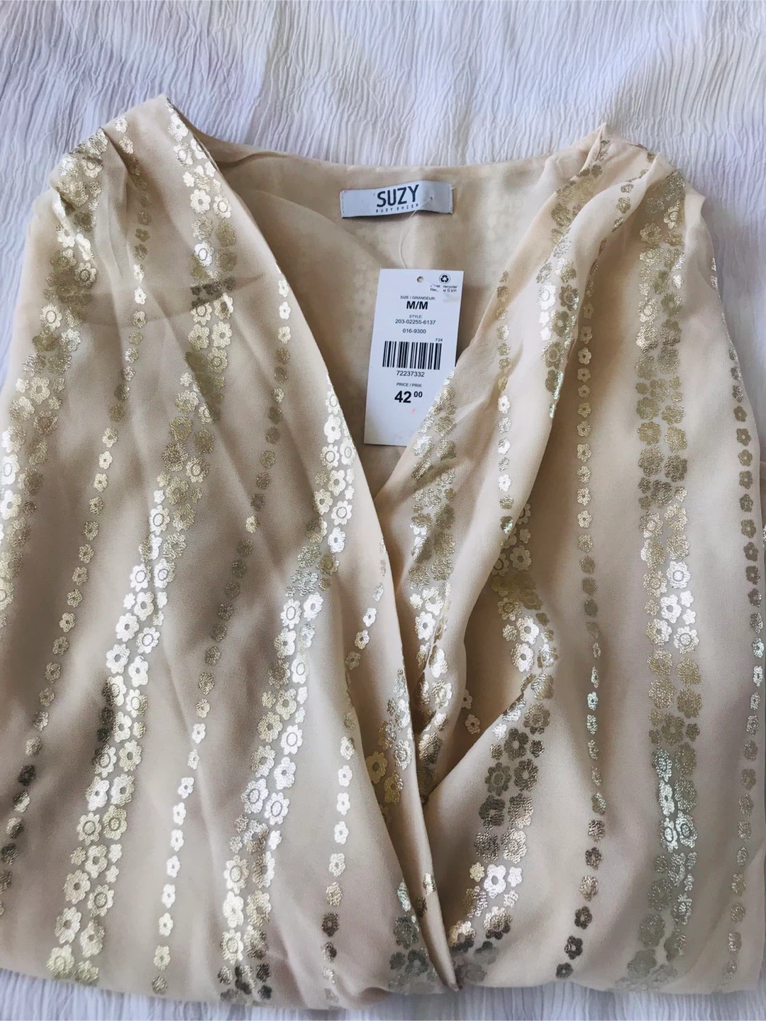 Suzy Shier Gold & Beige Blouse - Size M - photo 2