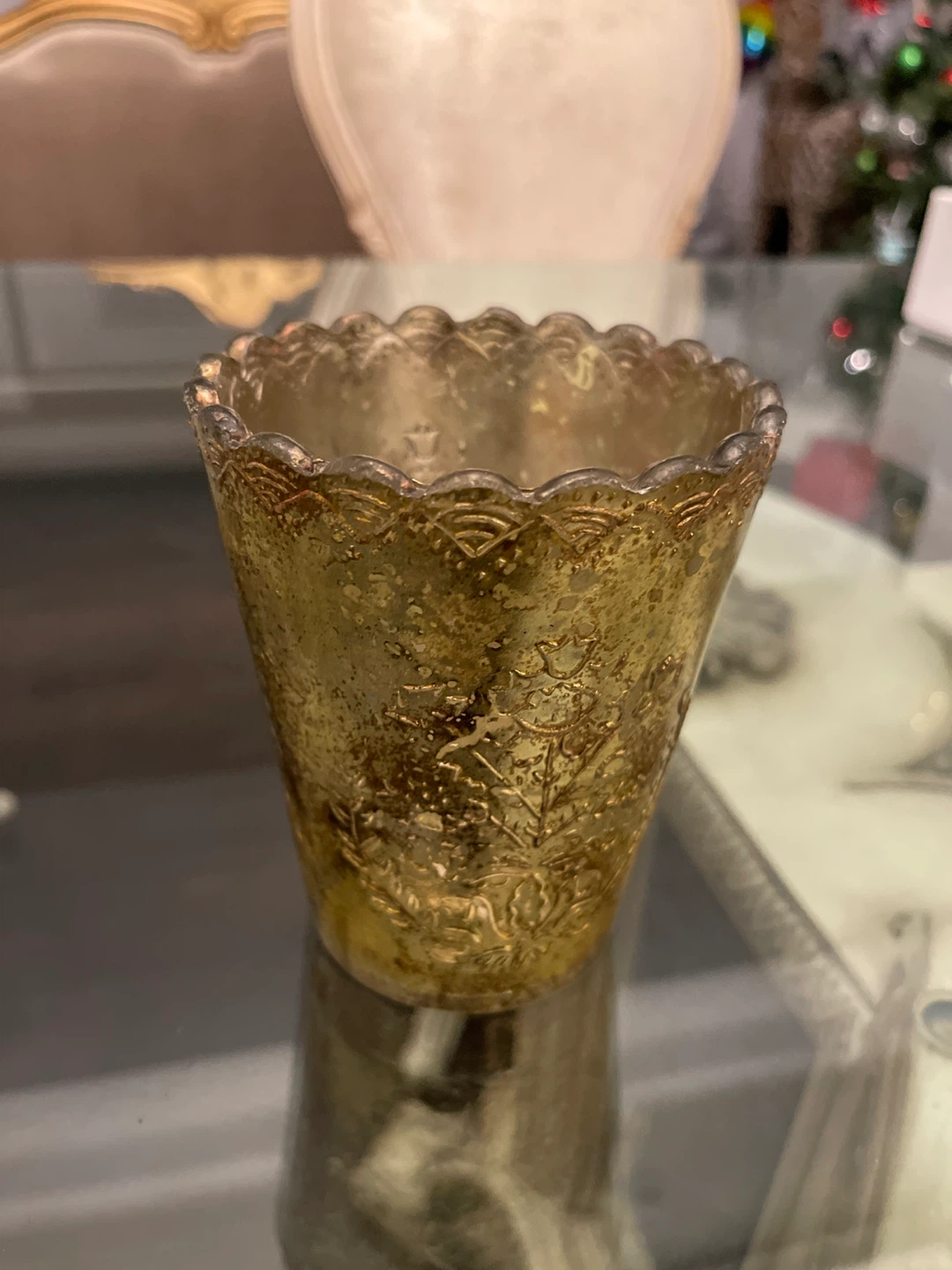 Gold Mercury Glass Candle Holder