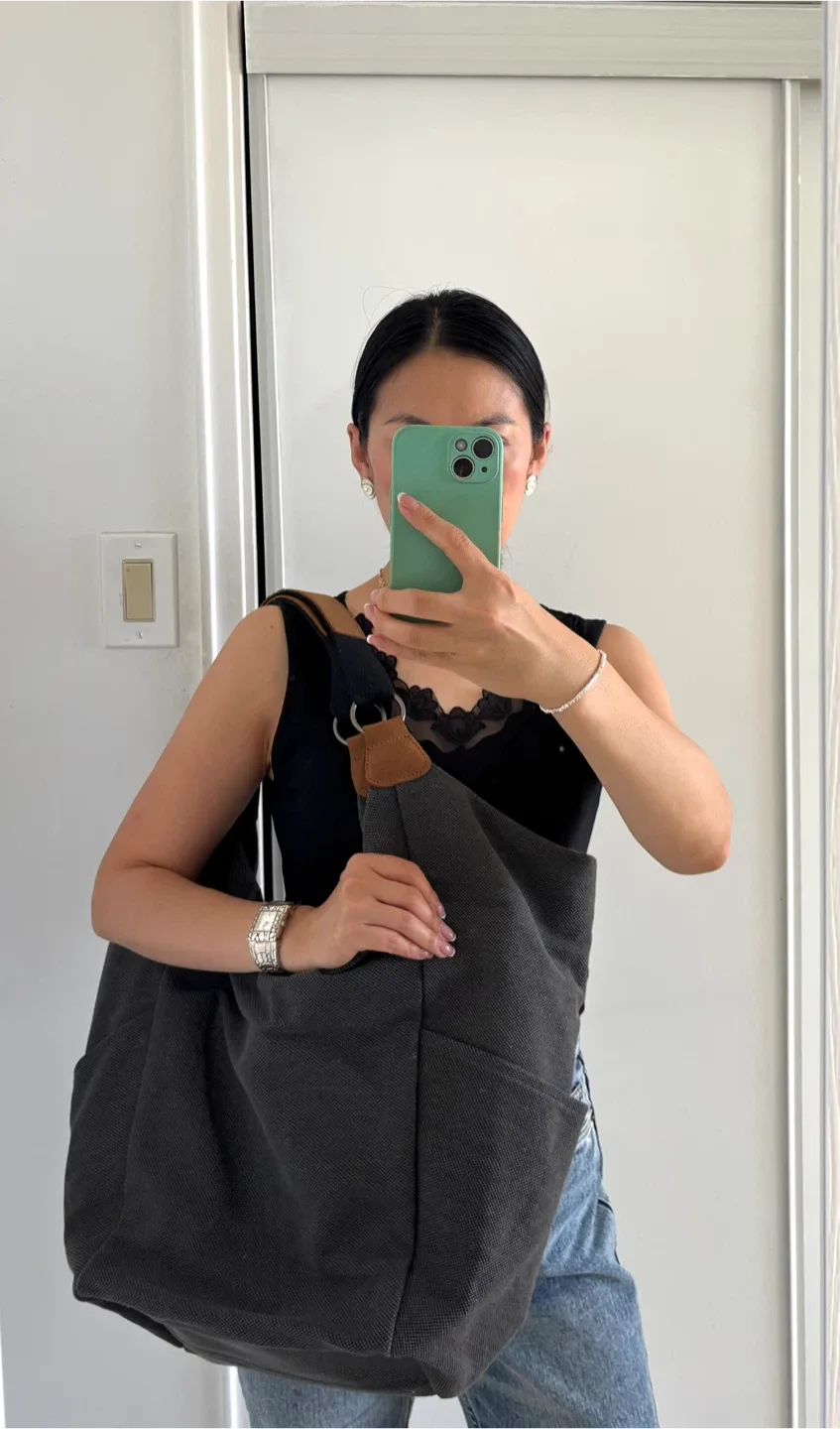 DaVan Cotton Linen/leather oversized bag, water repellent! thumbnail