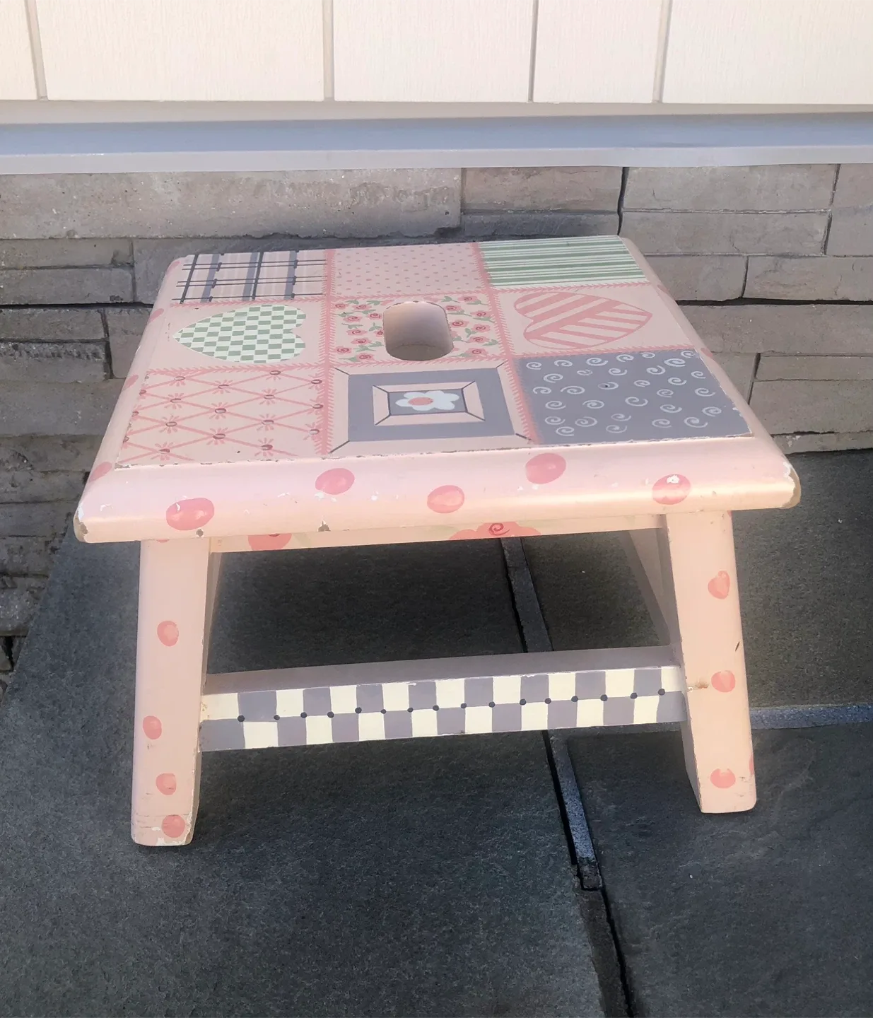 Hand-Painted Pink Wooden Step Stool