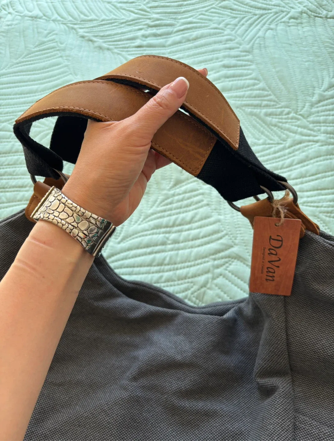 DaVan Cotton Linen/leather oversized bag, water repellent! image indicator(5)