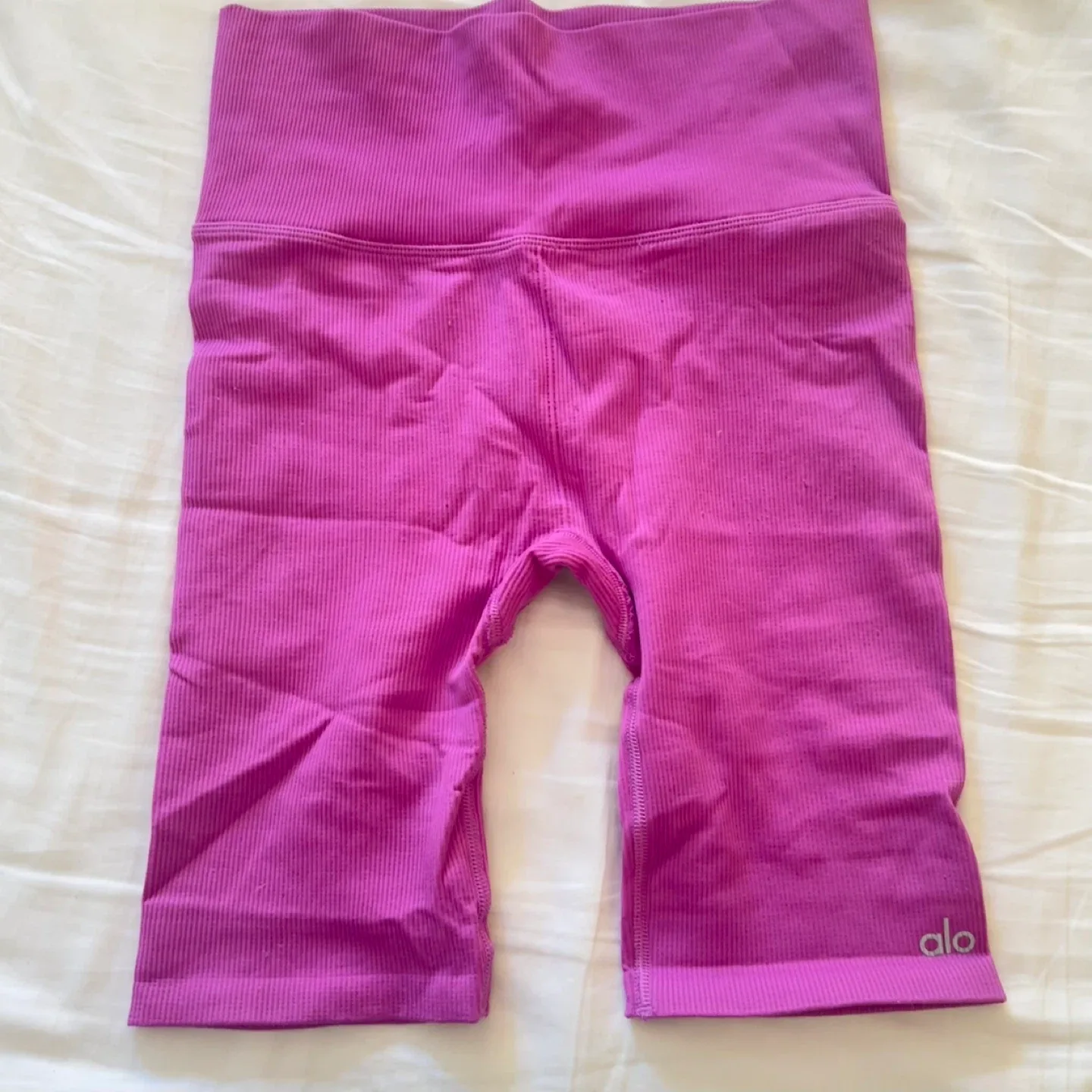Alo Barbie Pink Ribbed Biker Shorts thumbnail
