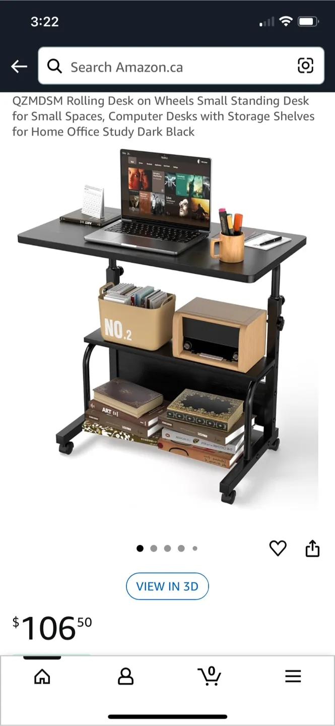 Rolling Desk on Wheels - Black