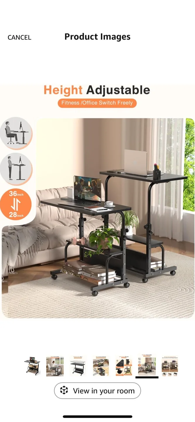 Rolling Desk on Wheels - Black image indicator(7)
