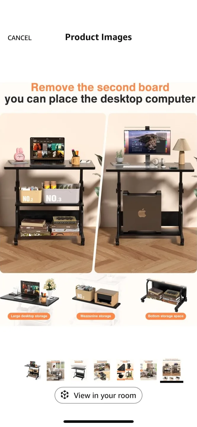 Rolling Desk on Wheels - Black image indicator(8)