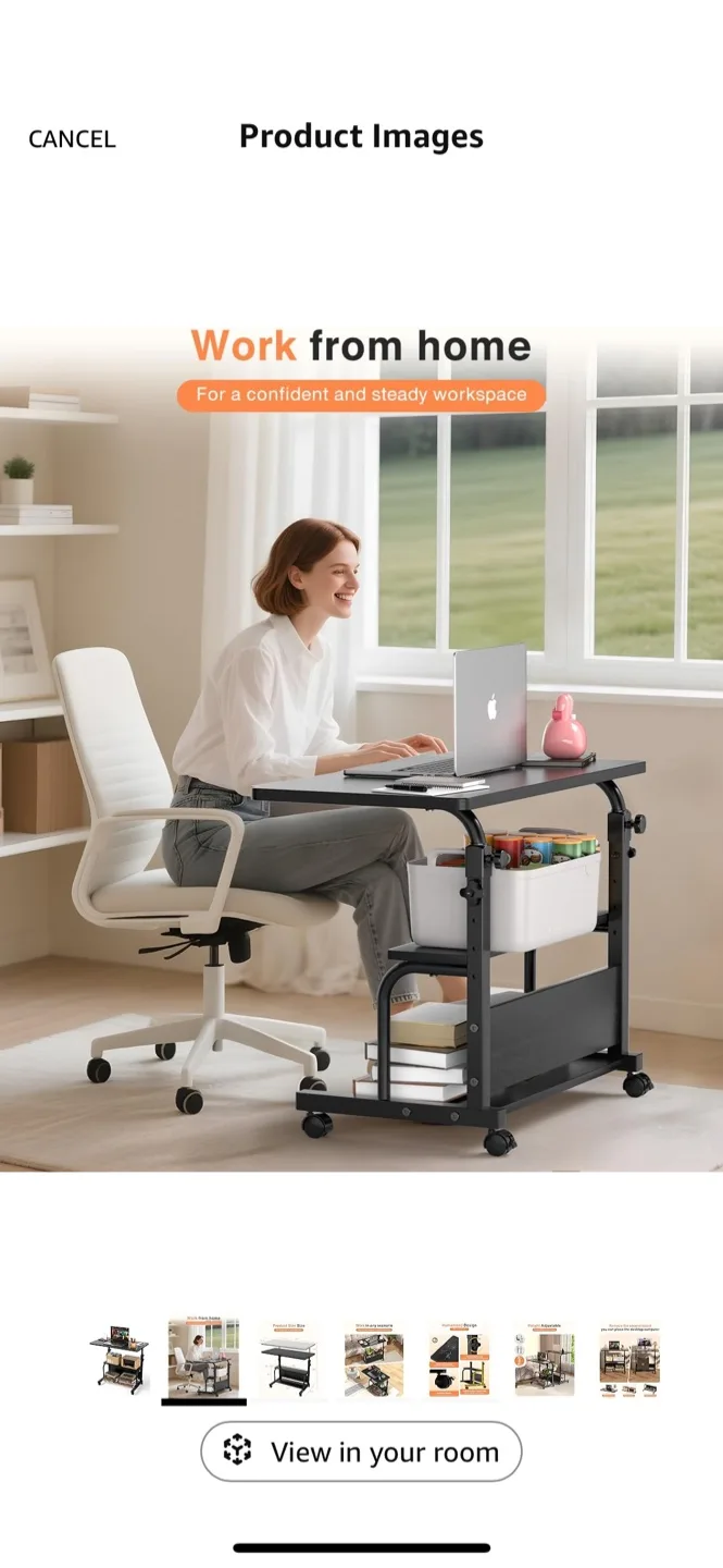 Rolling Desk on Wheels - Black image indicator(3)