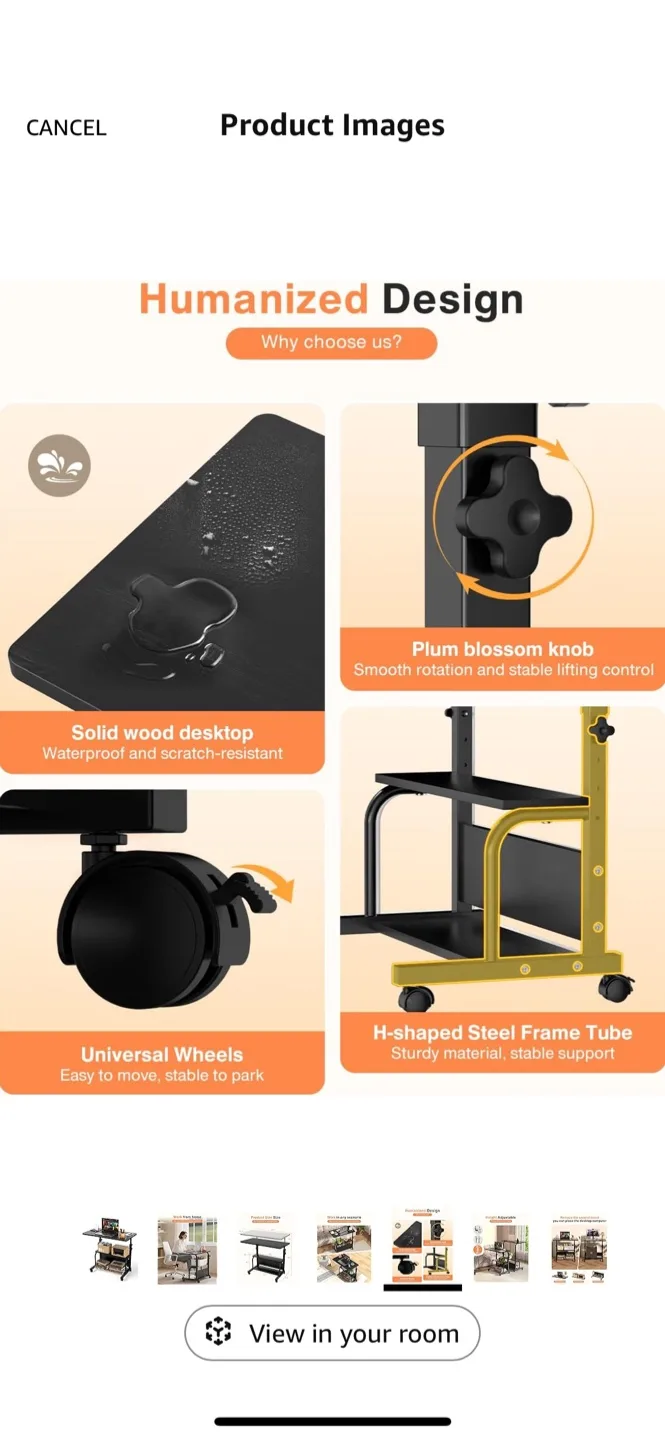 Rolling Desk on Wheels - Black image indicator(6)