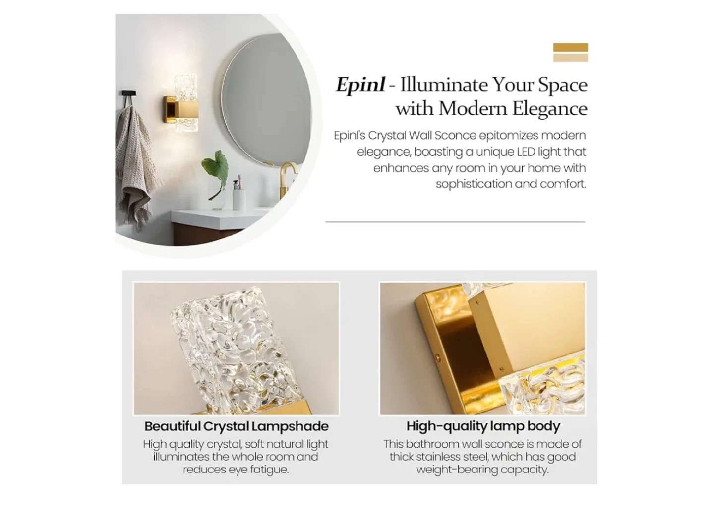 Epinl Gold Crystal Wall Sconce Lighting image indicator(3)