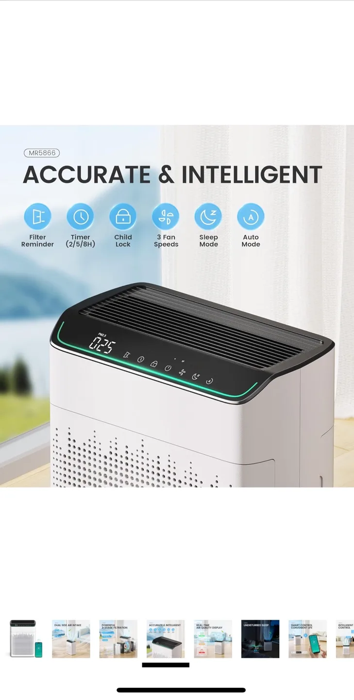 MERONTE Air Purifier for Large Room - White image indicator(6)