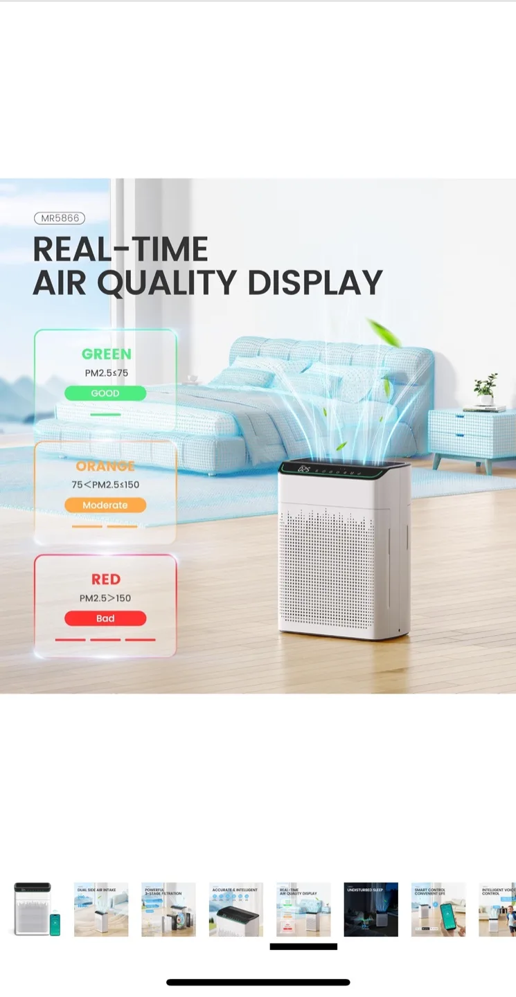 MERONTE Air Purifier for Large Room - White image indicator(7)