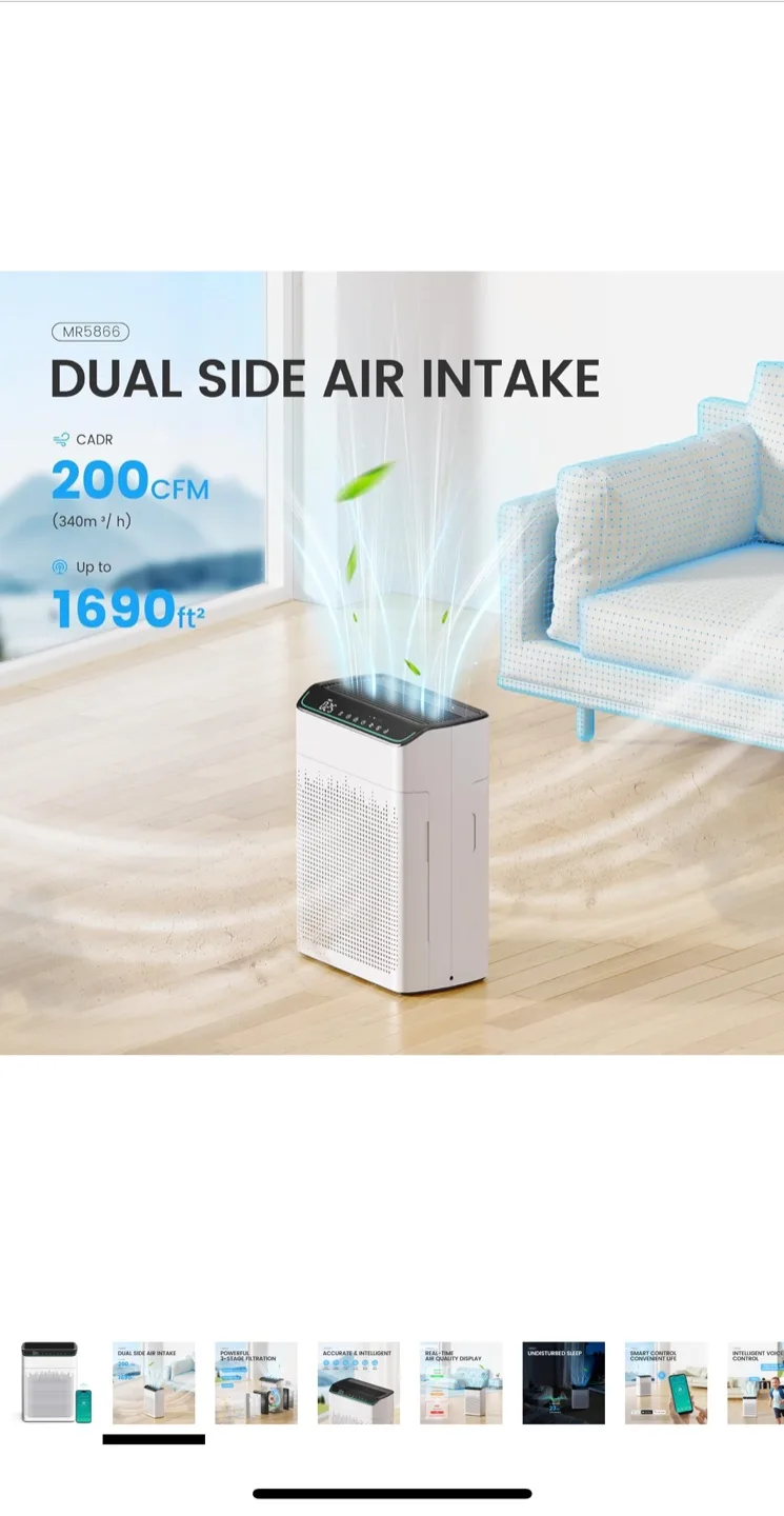 MERONTE Air Purifier for Large Room - White image indicator(4)