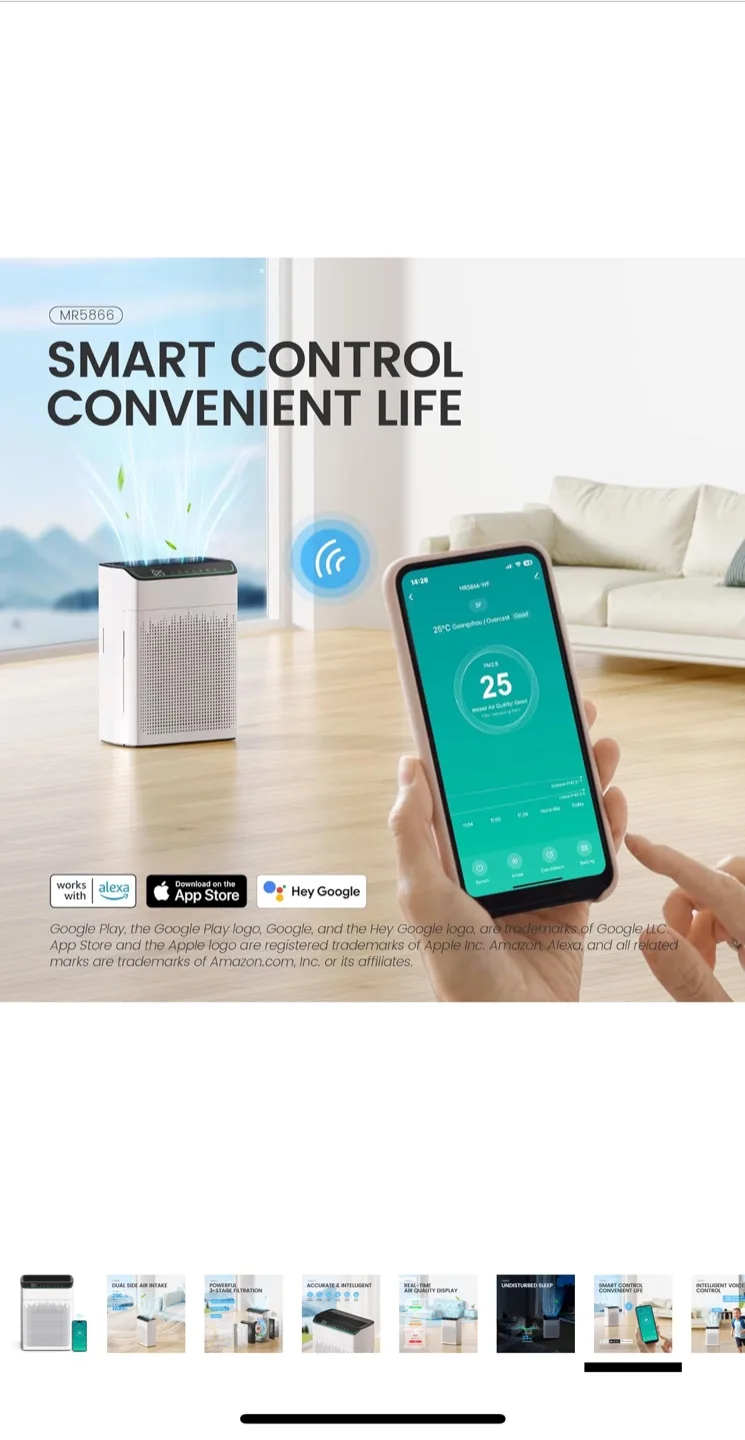 MERONTE Air Purifier for Large Room - White image indicator(9)