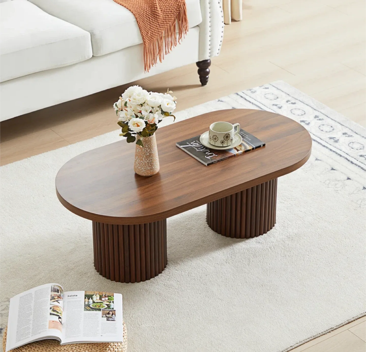 Oval Coffee Table - Wood Accent Table thumbnail