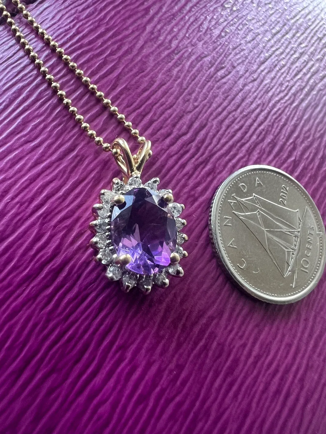 14 k Gold Necklace amethyst and diamonds necklace thumbnail