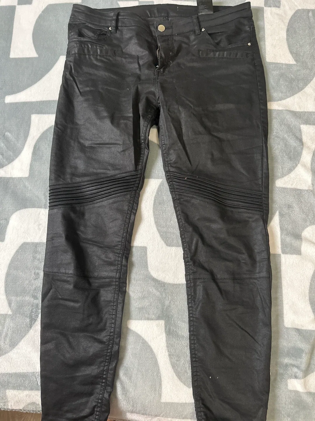 H&M Black Coated Biker Jeans thumbnail