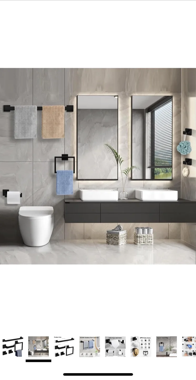 Ahomxin 5-Piece Black Bathroom Towel Holder Set image indicator(3)