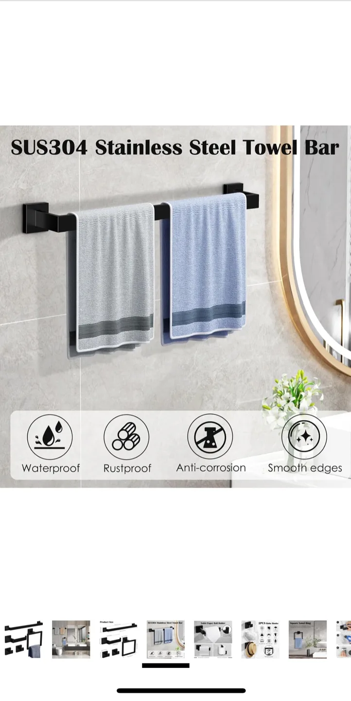 Ahomxin 5-Piece Black Bathroom Towel Holder Set image indicator(5)