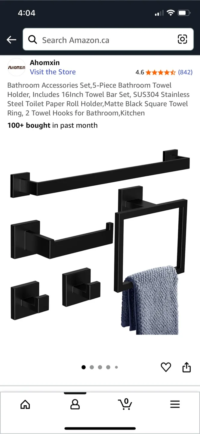 Ahomxin 5-Piece Black Bathroom Towel Holder Set