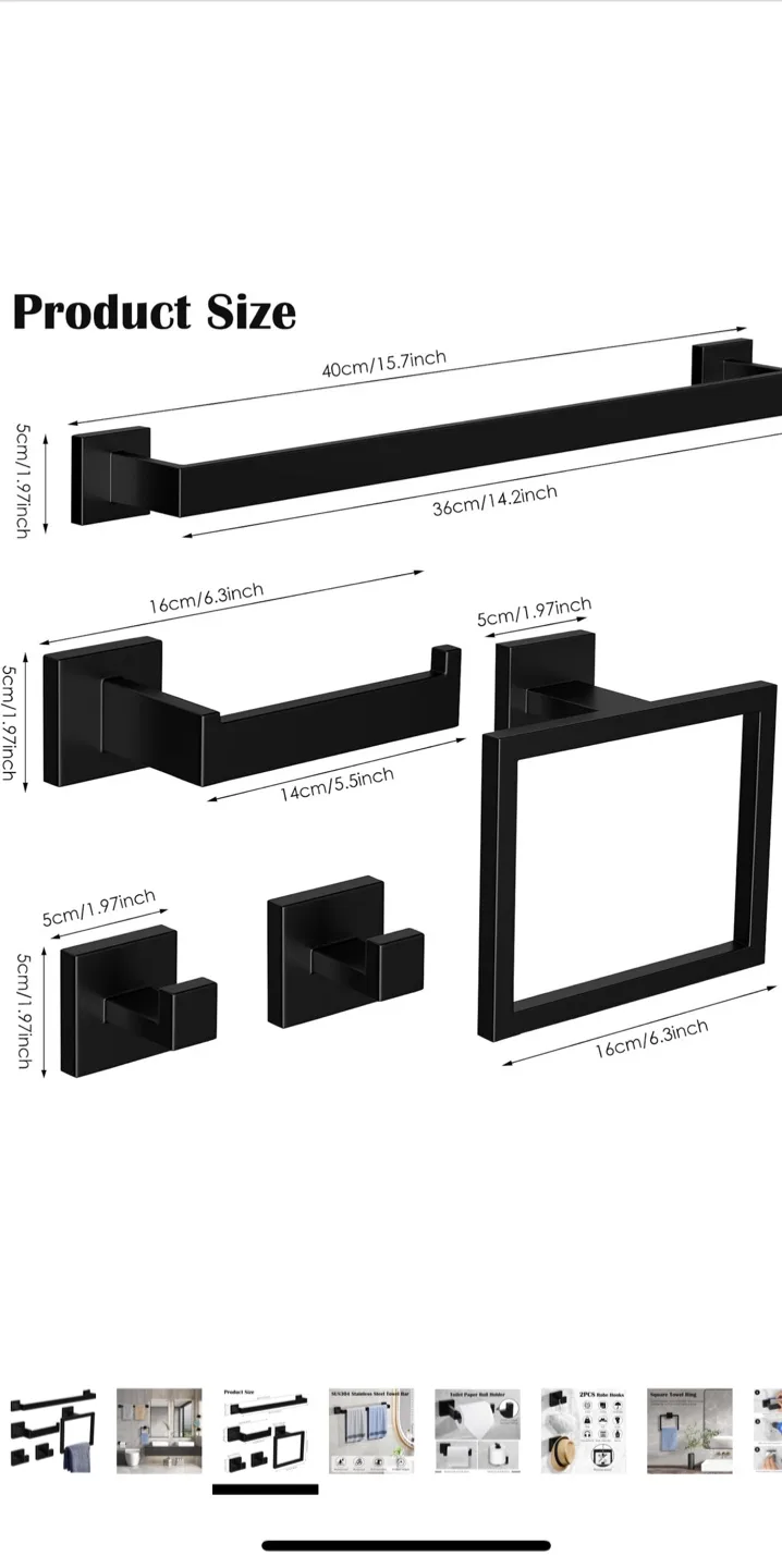 Ahomxin 5-Piece Black Bathroom Towel Holder Set image indicator(4)