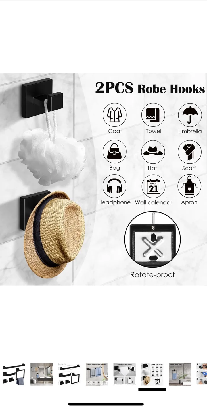 Ahomxin 5-Piece Black Bathroom Towel Holder Set image indicator(7)