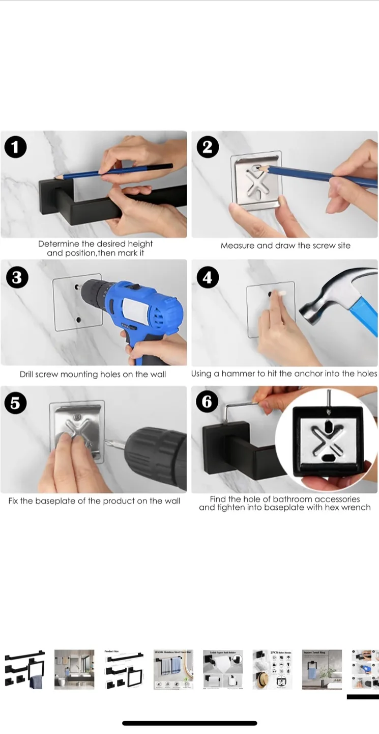 Ahomxin 5-Piece Black Bathroom Towel Holder Set image indicator(9)