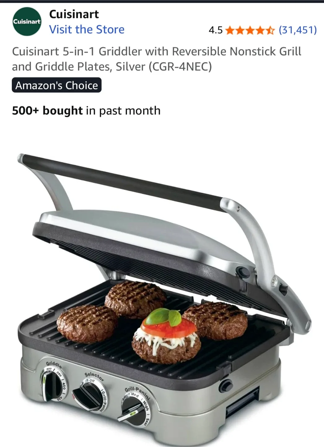Cuisinart Griddler 5-in-1 Grill CGR-4NEC thumbnail