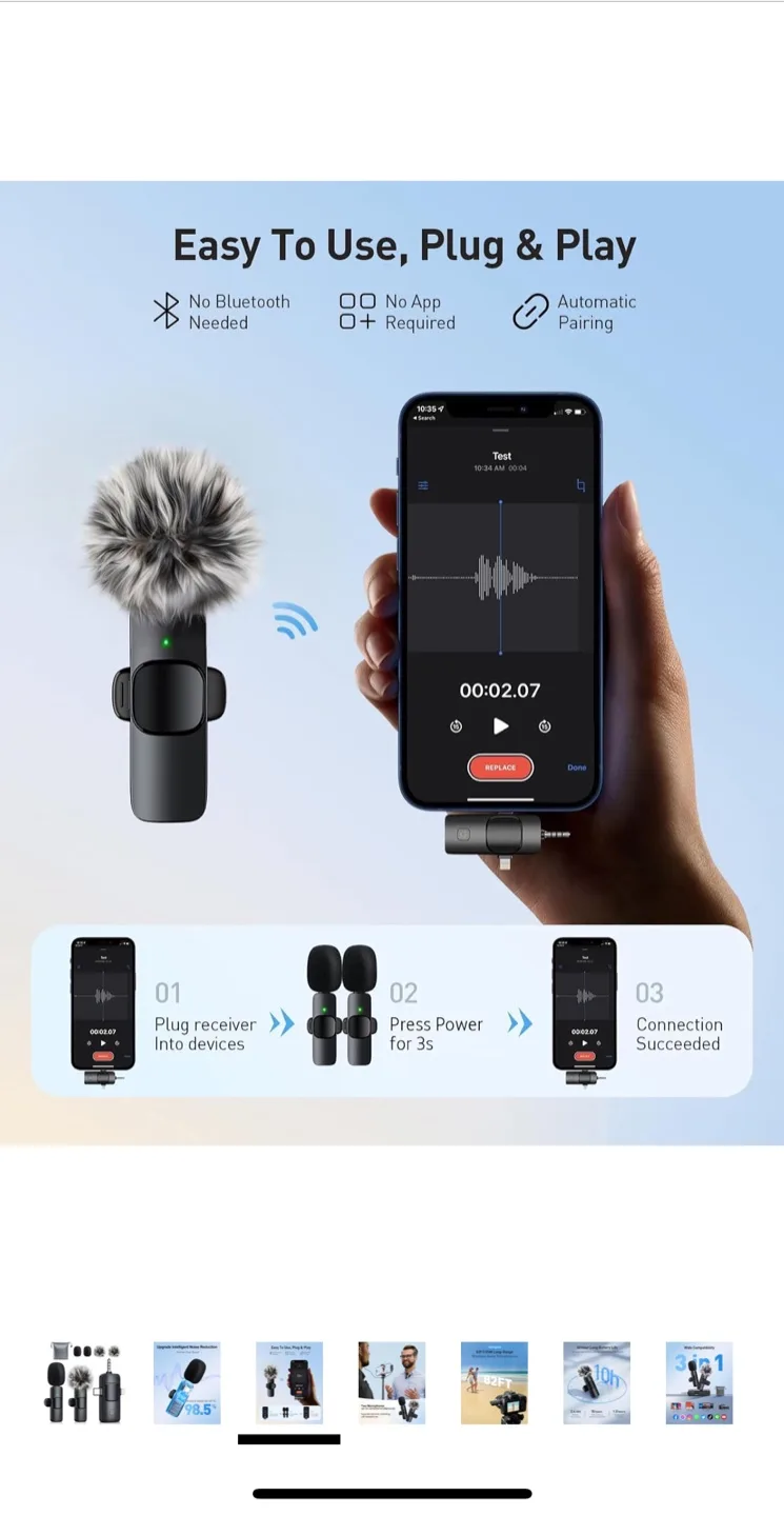 MENERESAS 3-in-1 Mini Microphone - Wireless Lavalier Lapel Mic image indicator(4)