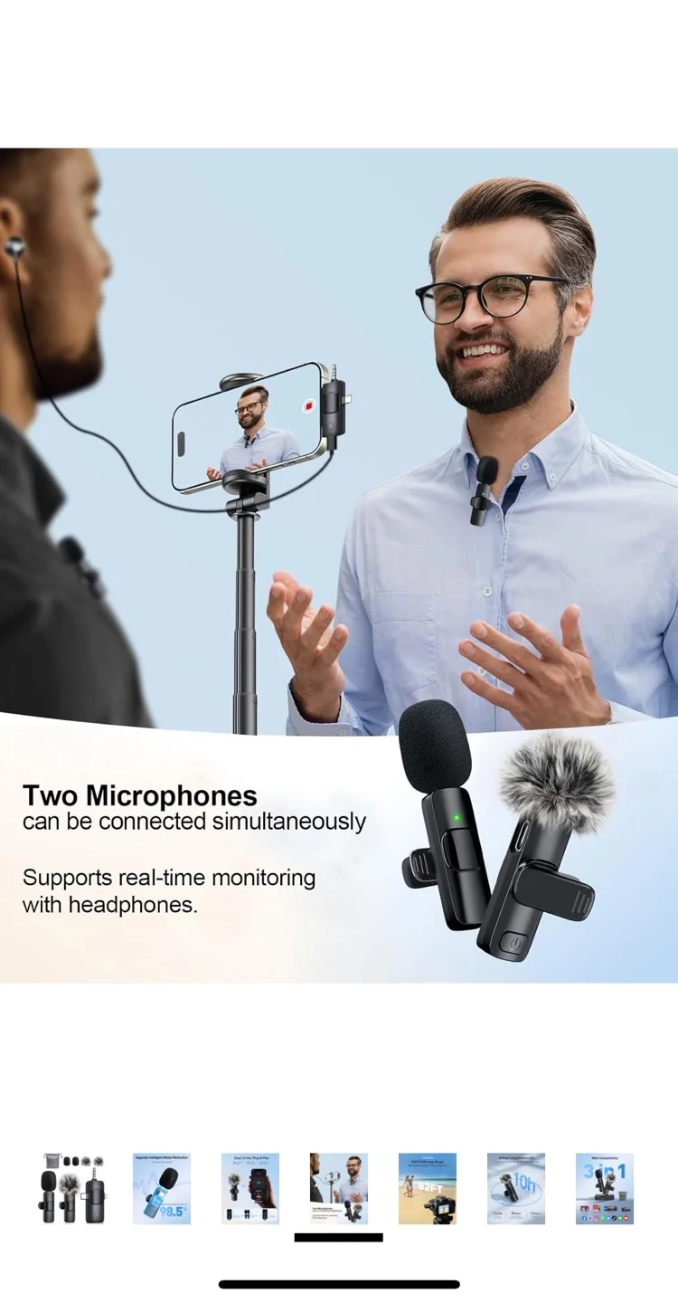 MENERESAS 3-in-1 Mini Microphone - Wireless Lavalier Lapel Mic image indicator(5)