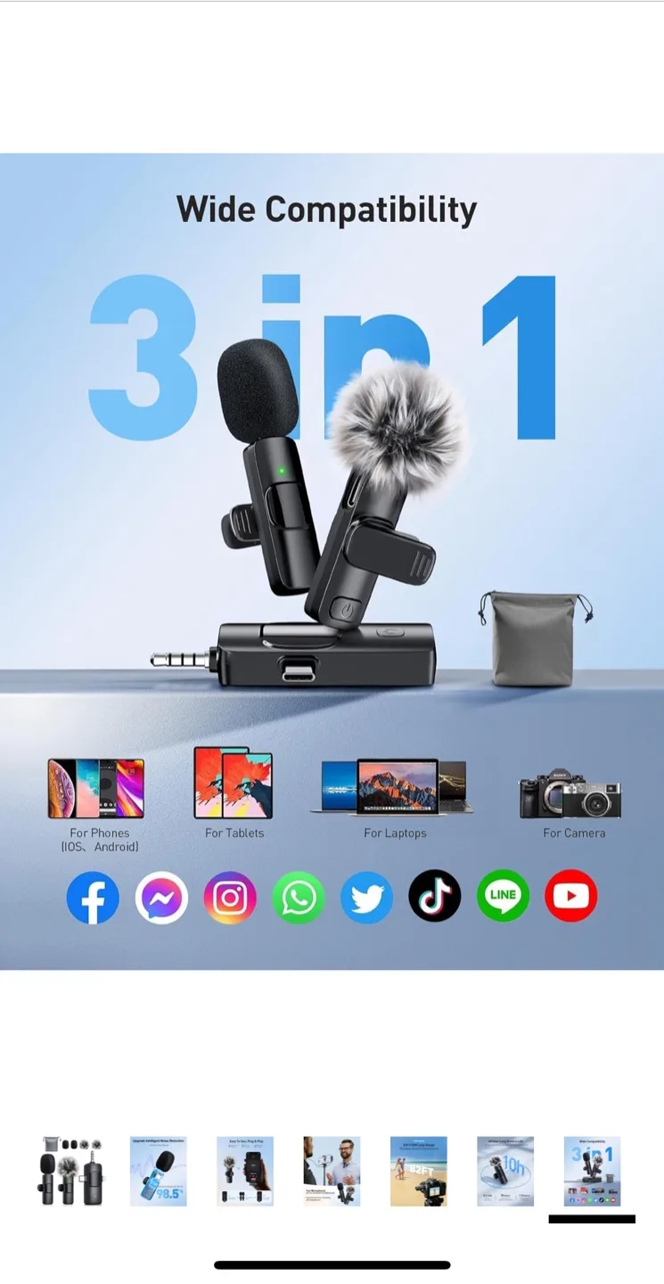 MENERESAS 3-in-1 Mini Microphone - Wireless Lavalier Lapel Mic image indicator(8)