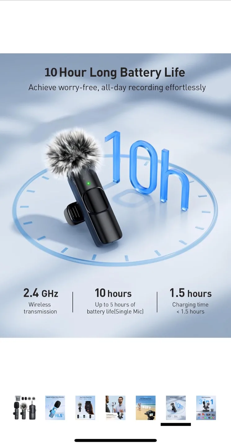 MENERESAS 3-in-1 Mini Microphone - Wireless Lavalier Lapel Mic image indicator(7)