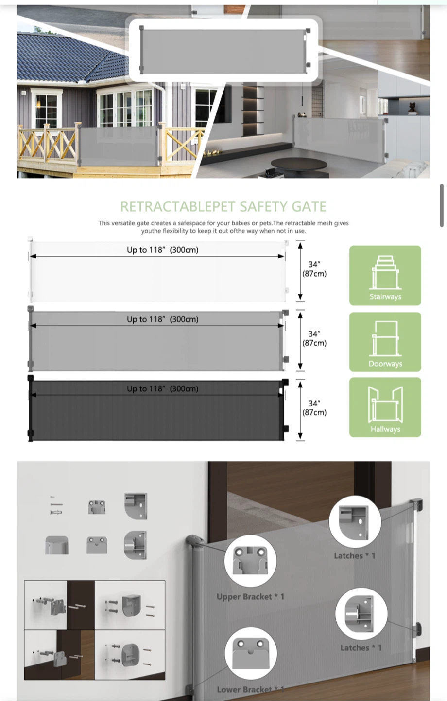 Retractable Baby Gate, Extra Wide (118”), and 34" Tall - photo 3