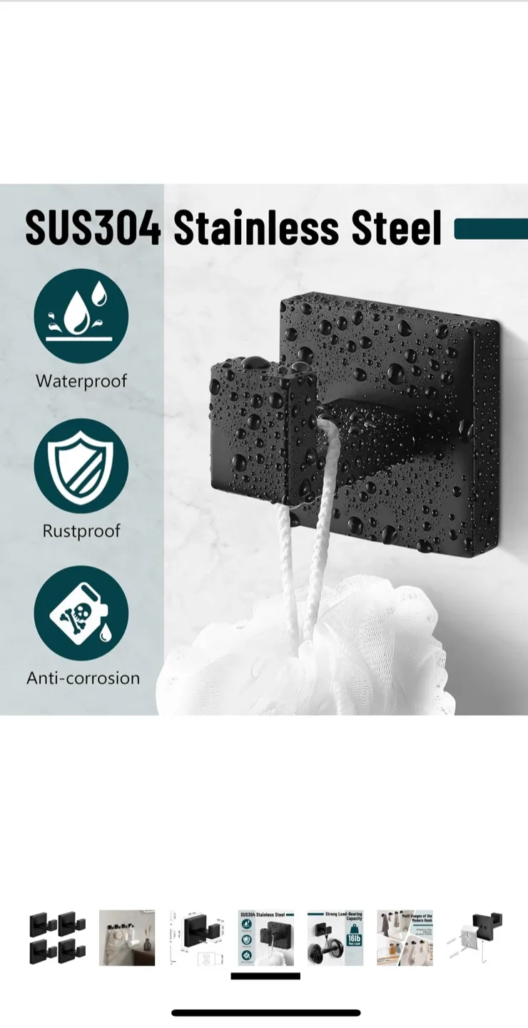 SANGFOR Black Towel Hooks, SUS304 Stainless Steel image indicator(5)