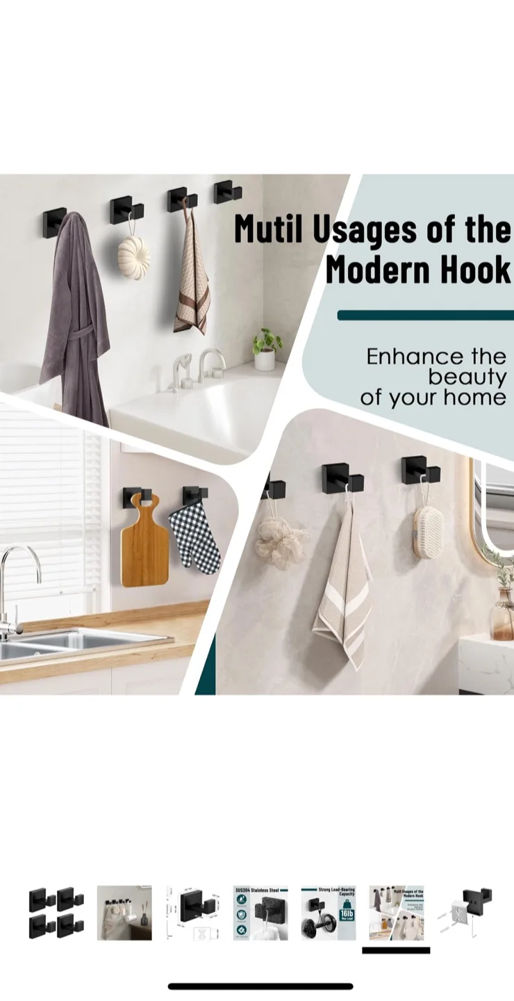 SANGFOR Black Towel Hooks, SUS304 Stainless Steel image indicator(7)