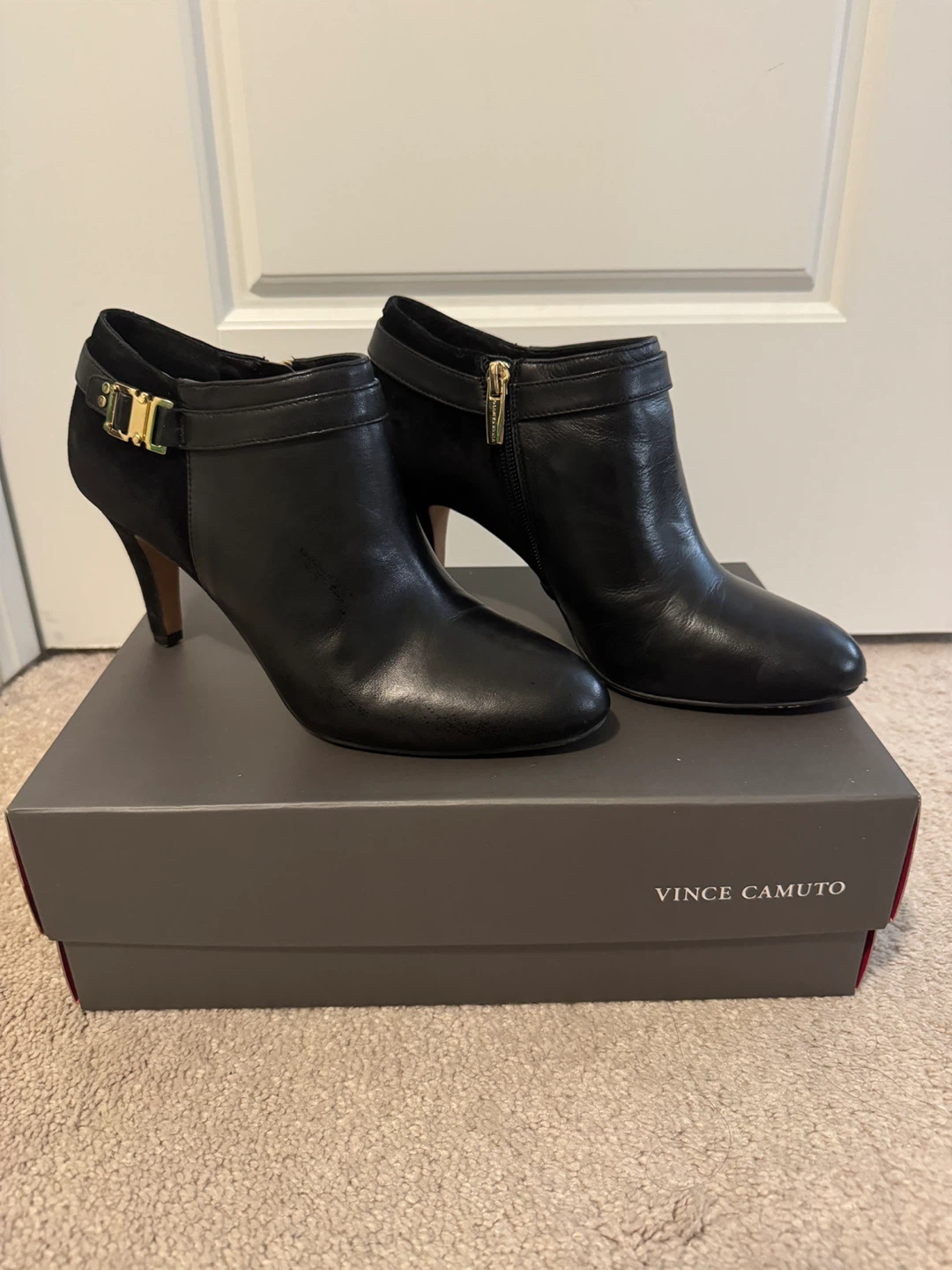 Vince Camuto Black Leather Heeled Booties