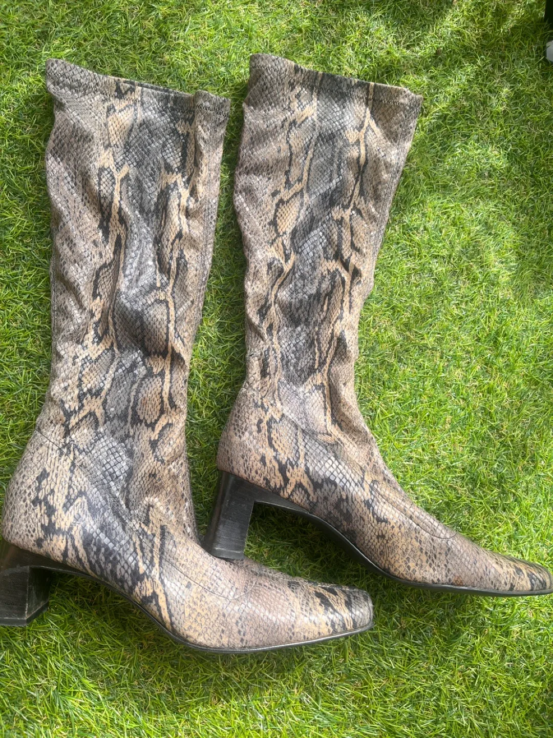 Snakeskin Print Knee High Boots - Size 9 thumbnail