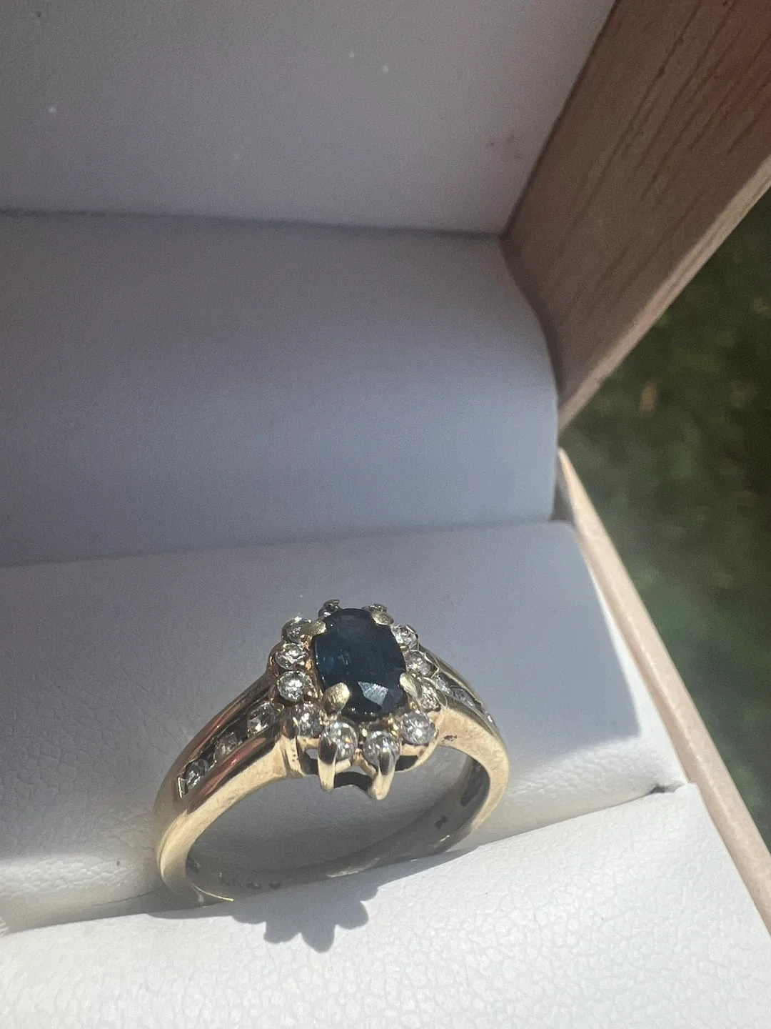 10K Gold Ring with Sapphire and Diamonds thumbnail