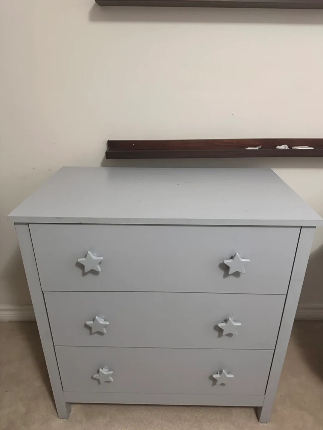 Grey 3-Drawer Dresser with Star Knobs image indicator(2)