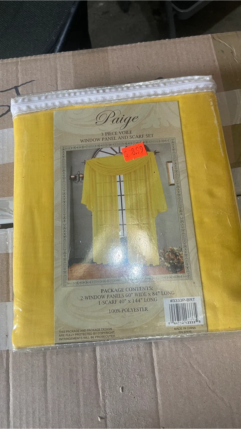 Paige 3-Piece Voile Window Panel & Scarf Set - Yellow thumbnail