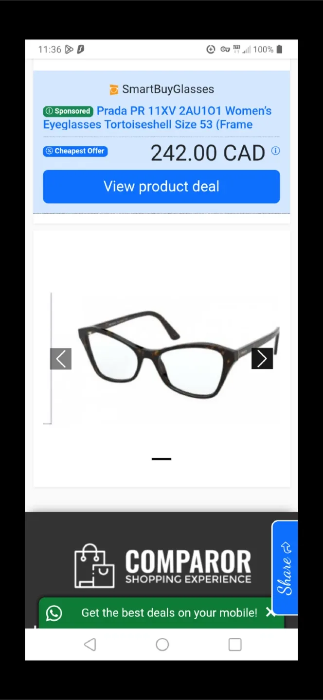 $275 Prada PR 11XV Black Eyeglass Frames Size 53, was $274 image indicator(5)