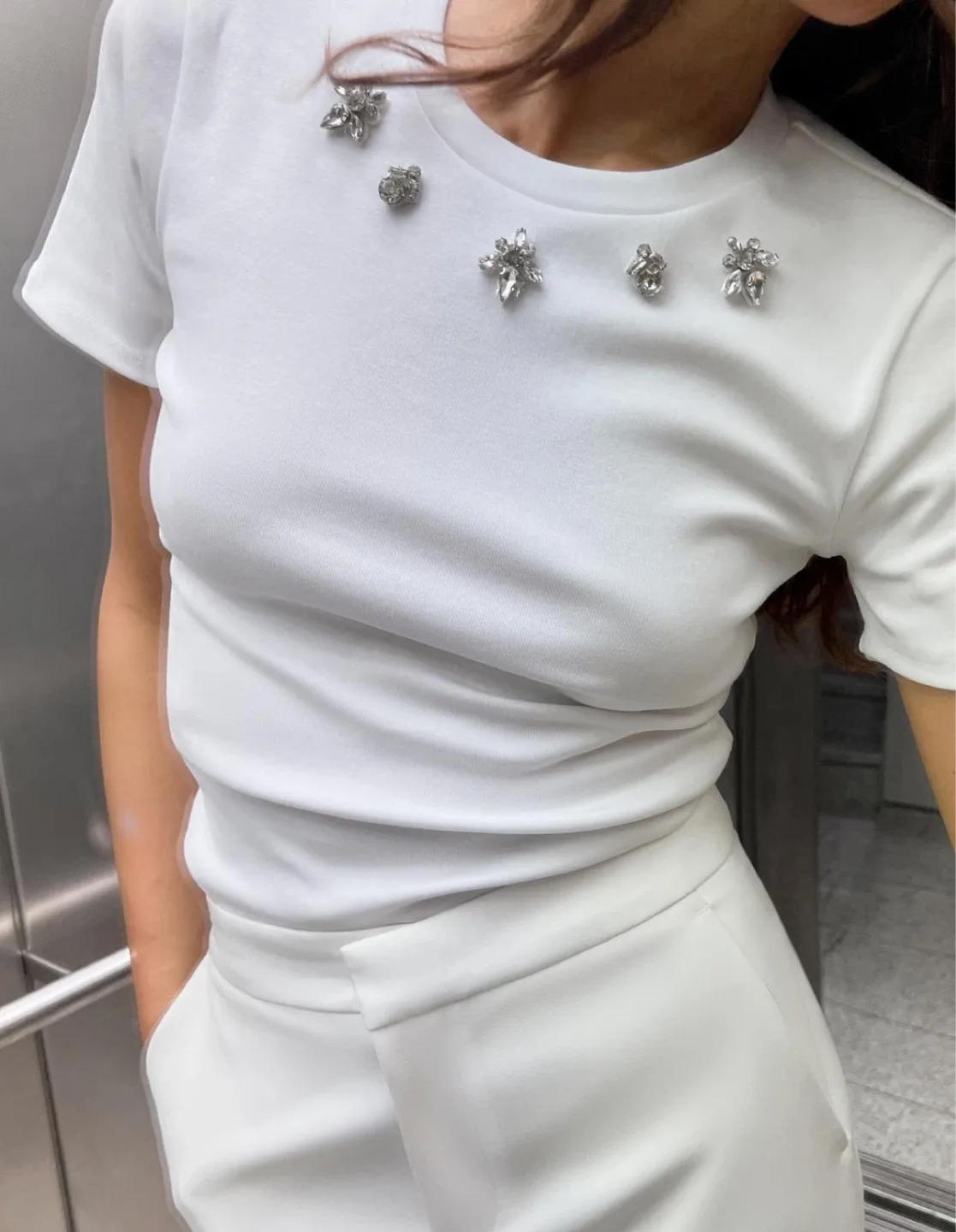 White Charm Embellished Cotton Tee thumbnail