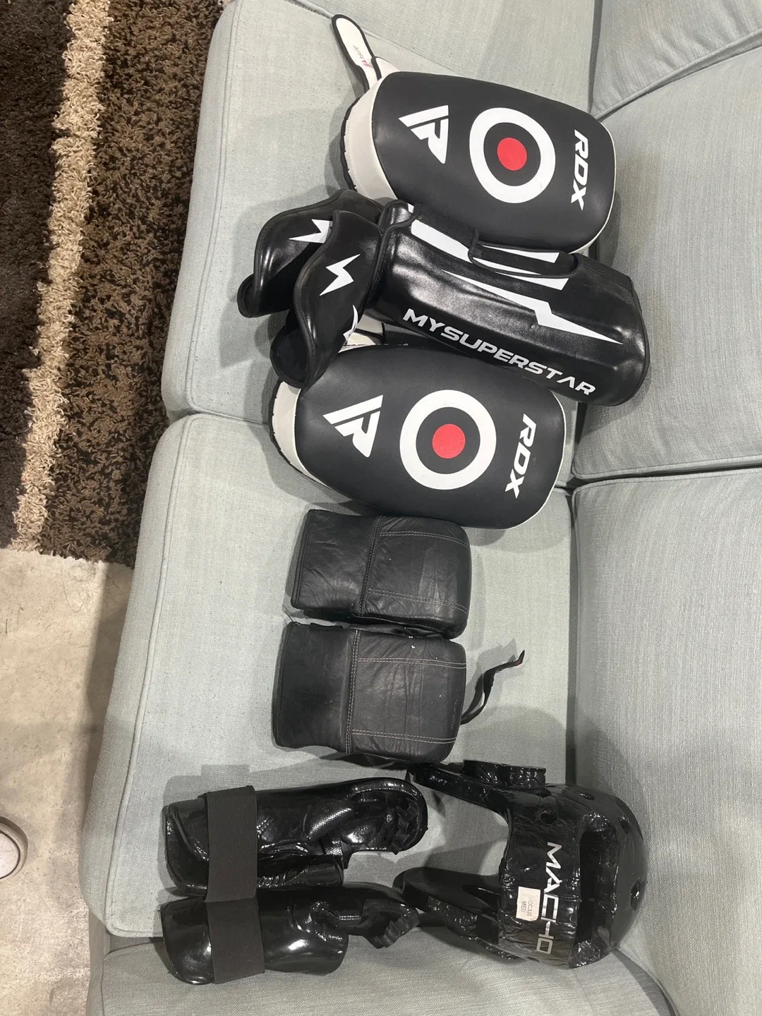 Mixed Martial Arts (MMA) Gear for kids: Macho Headgear, RDX Pads thumbnail