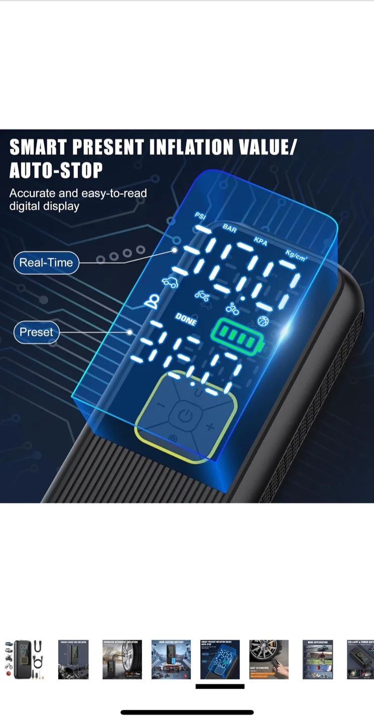 Pwperry Portable smart Tire Inflator image indicator(6)