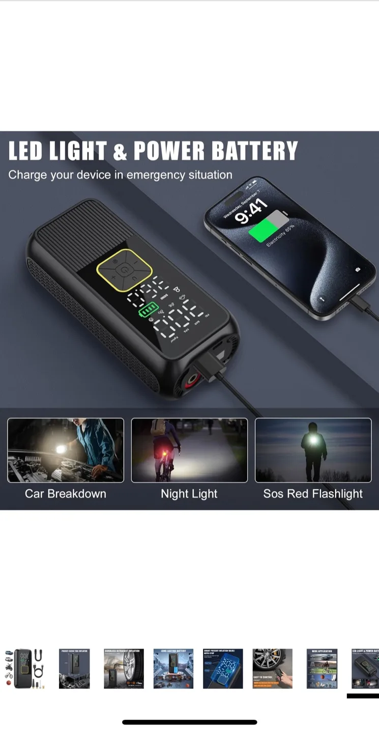 Pwperry Portable smart Tire Inflator image indicator(9)