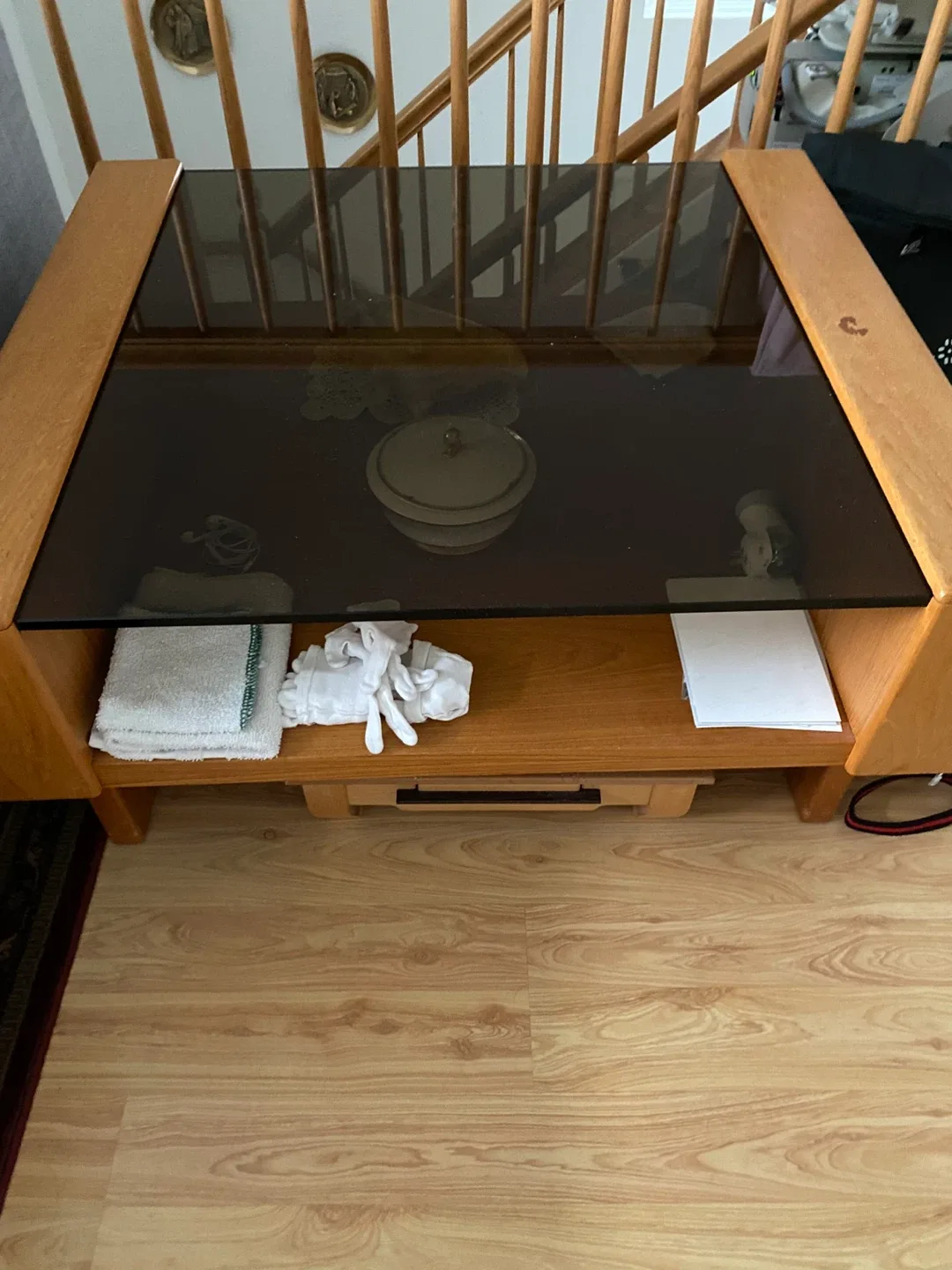 Teak Wood and  Glass Coffee Table thumbnail