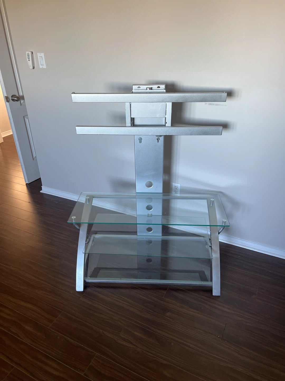 Silver TV Stand with Glass Shelves