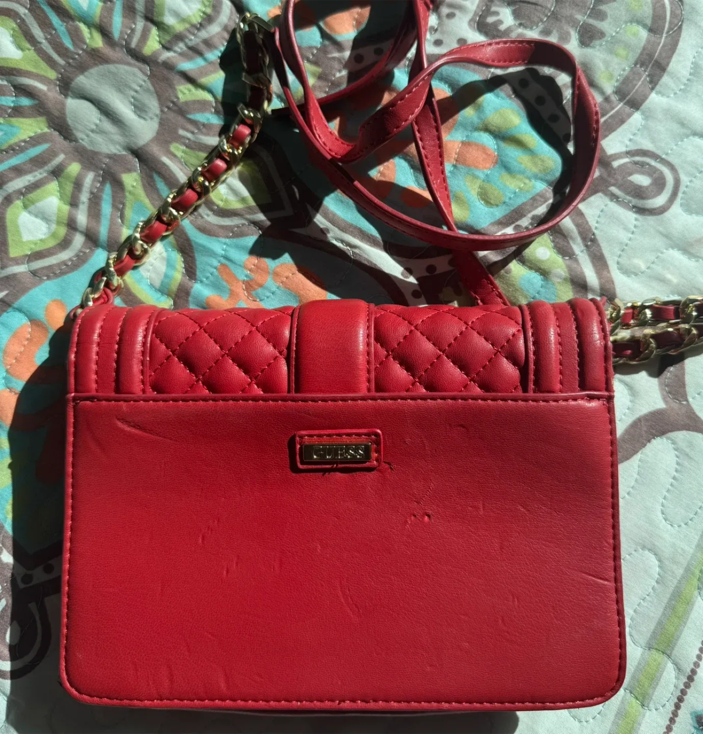 Guess Red Quilted Crossbody Bag image indicator(2)