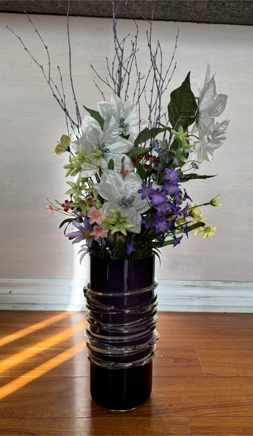 Floral Arrangement in Purple Vase
