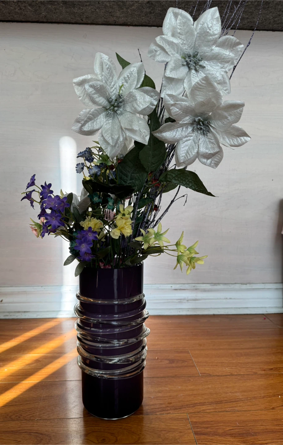 Floral Arrangement in Purple Vase - photo 2