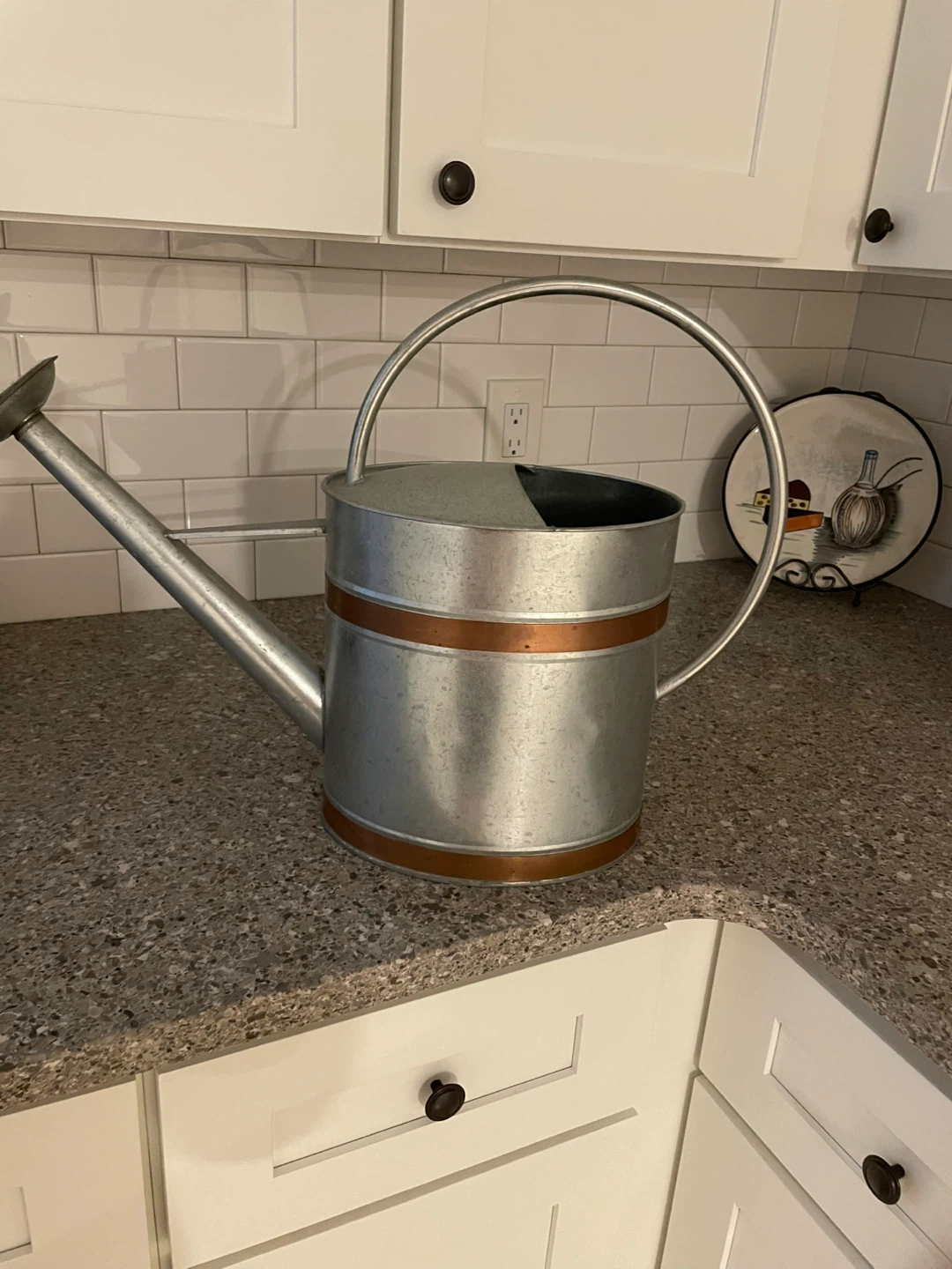 Galvanized Metal Watering Can with Copper Trim