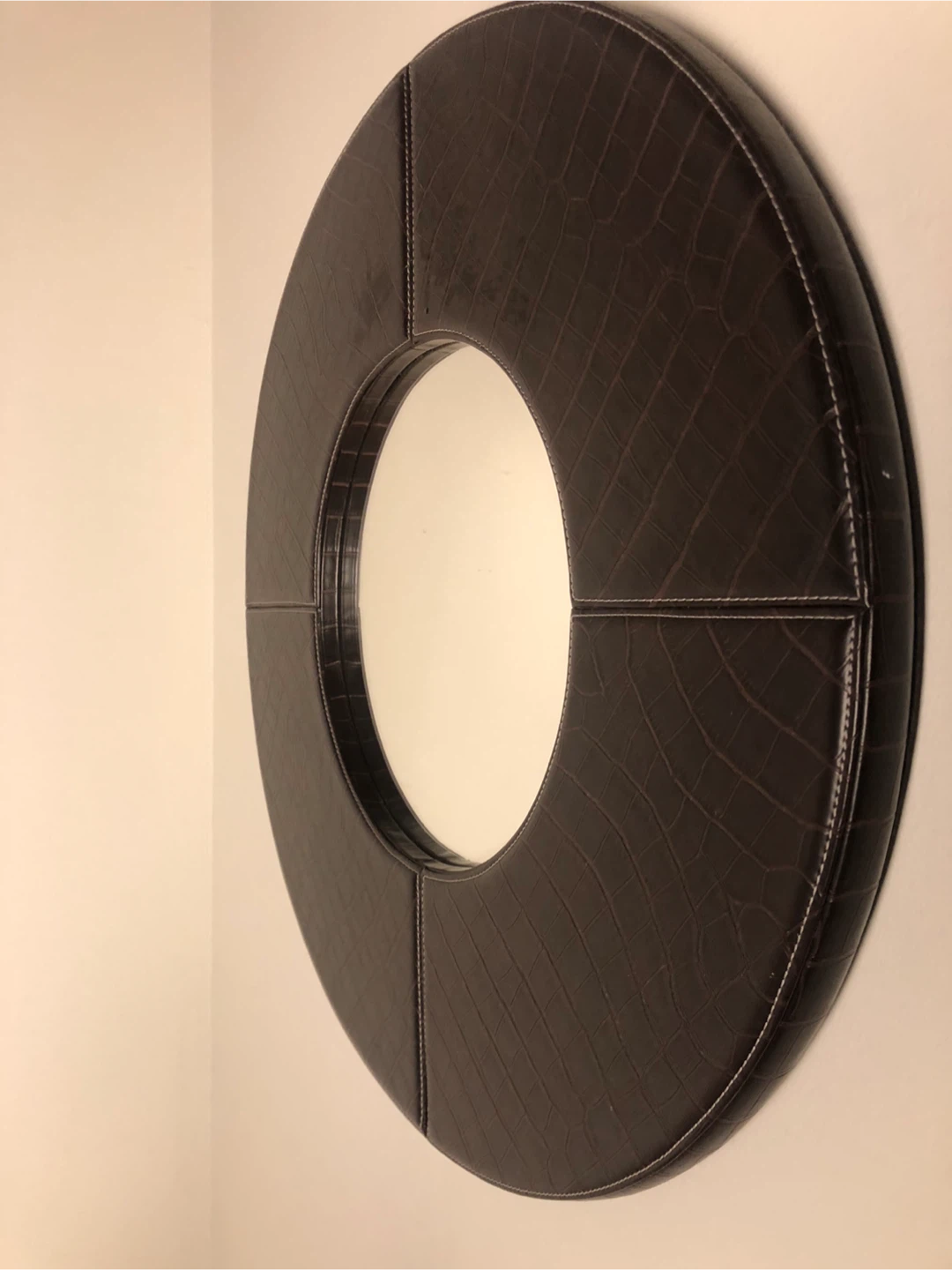 Brown Faux Leather Round Mirror - photo 3